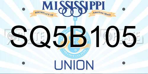 SQ5B105 Mississippi License Plate