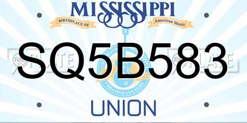 SQ5B583 Mississippi License Plate