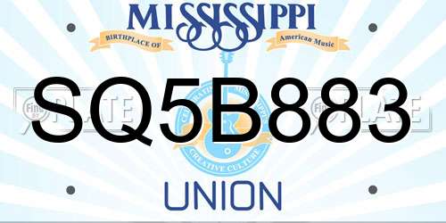 SQ5B883 Mississippi License Plate