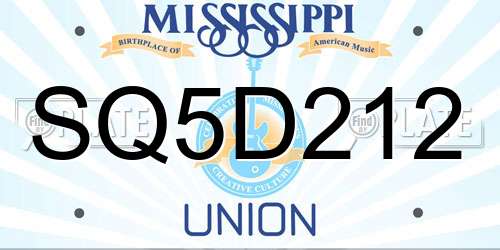 SQ5D212 Mississippi License Plate