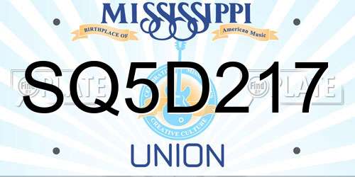 SQ5D217 Mississippi License Plate