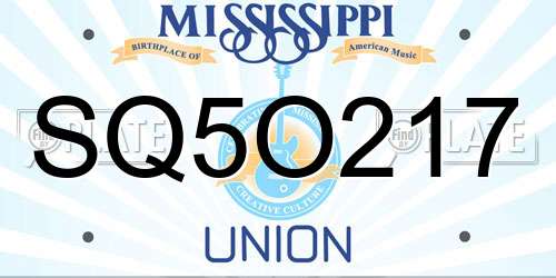 SQ5O217 Mississippi License Plate