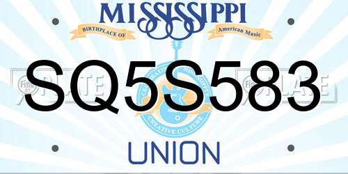 SQ5S583 Mississippi License Plate