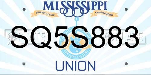 SQ5S883 Mississippi License Plate