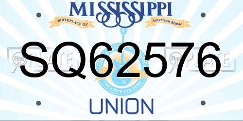SQ62576 Mississippi License Plate