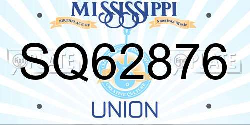 SQ62876 Mississippi License Plate