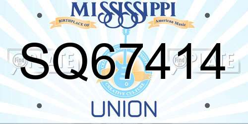SQ67414 Mississippi License Plate