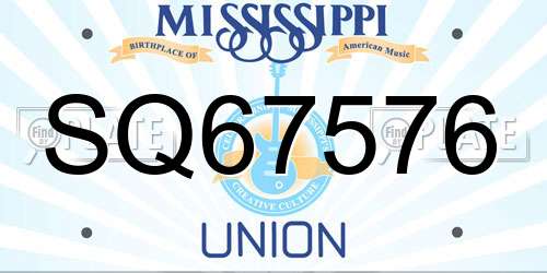 SQ67576 Mississippi License Plate