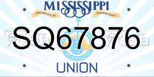 SQ67876 Mississippi License Plate