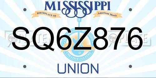 SQ6Z876 Mississippi License Plate