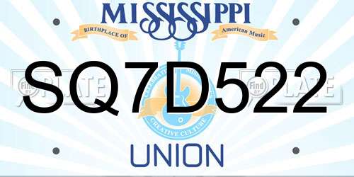 SQ7D522 Mississippi License Plate