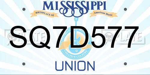 SQ7D577 Mississippi License Plate