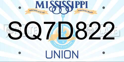 SQ7D822 Mississippi License Plate
