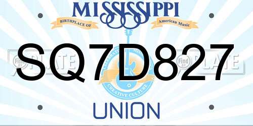 SQ7D827 Mississippi License Plate