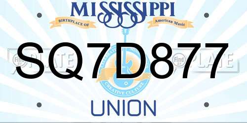 SQ7D877 Mississippi License Plate