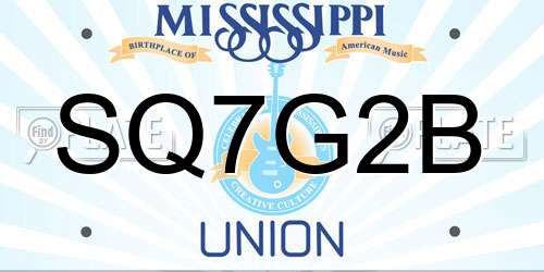 SQ7G2B Mississippi License Plate