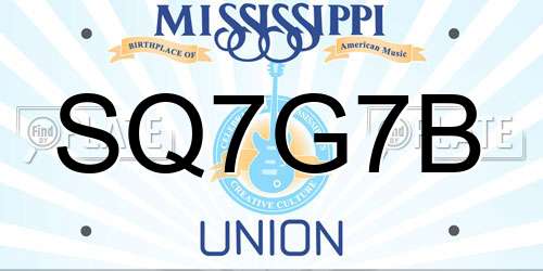 SQ7G7B Mississippi License Plate