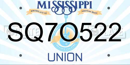 SQ7O522 Mississippi License Plate