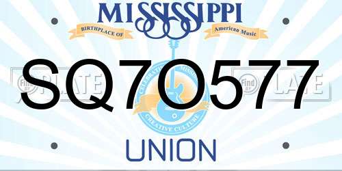 SQ7O577 Mississippi License Plate