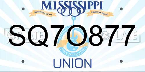 SQ7O877 Mississippi License Plate