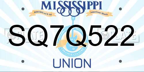 SQ7Q522 Mississippi License Plate