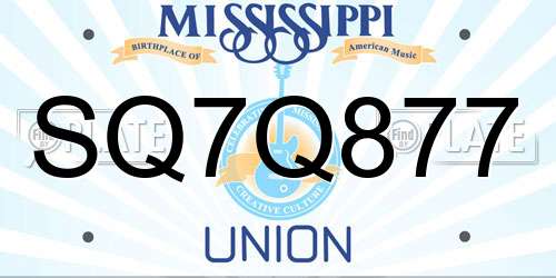 SQ7Q877 Mississippi License Plate