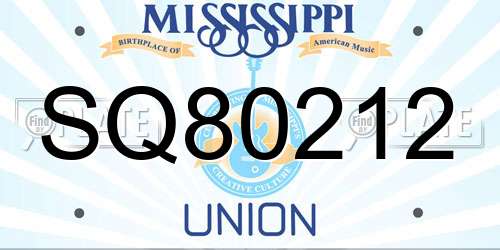 SQ80212 Mississippi License Plate