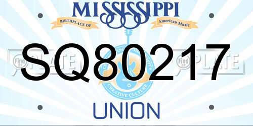 SQ80217 Mississippi License Plate