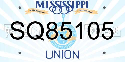 SQ85105 Mississippi License Plate