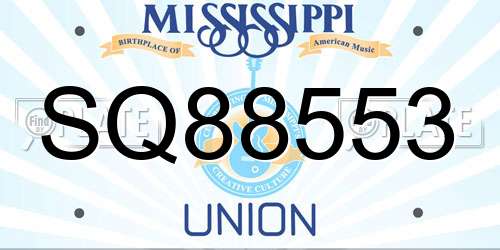 SQ88553 Mississippi License Plate