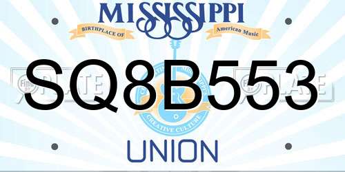 SQ8B553 Mississippi License Plate