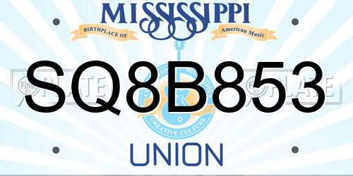 SQ8B853 Mississippi License Plate