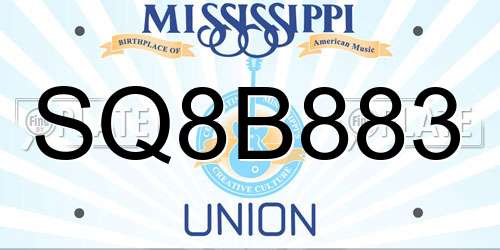 SQ8B883 Mississippi License Plate