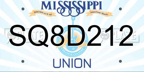 SQ8D212 Mississippi License Plate