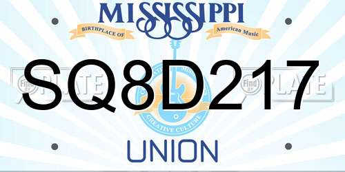 SQ8D217 Mississippi License Plate
