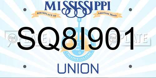 SQ8I901 Mississippi License Plate