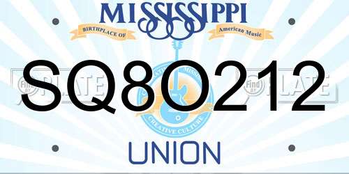 SQ8O212 Mississippi License Plate