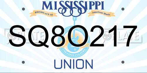 SQ8O217 Mississippi License Plate
