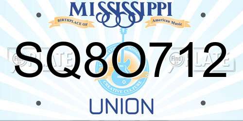 SQ8O712 Mississippi License Plate