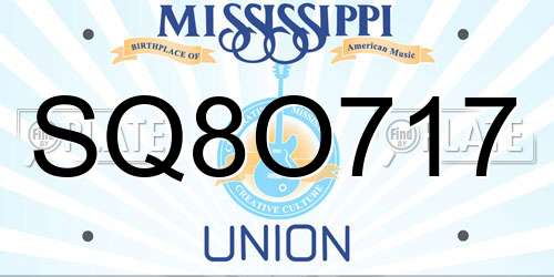 SQ8O717 Mississippi License Plate