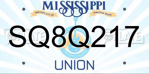 SQ8Q217 Mississippi License Plate