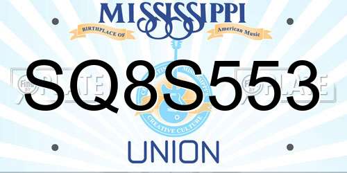 SQ8S553 Mississippi License Plate
