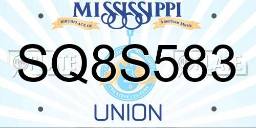 SQ8S583 Mississippi License Plate