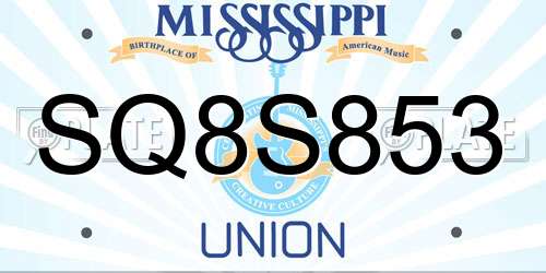 SQ8S853 Mississippi License Plate