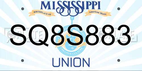 SQ8S883 Mississippi License Plate
