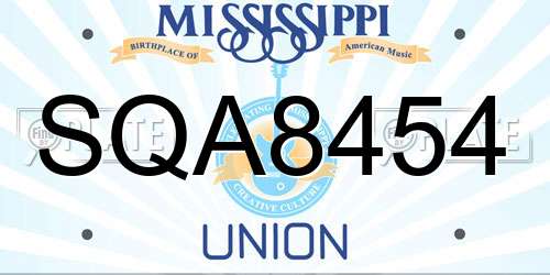 SQA8454 Mississippi License Plate
