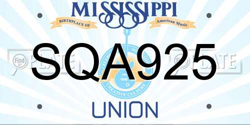 SQA925 Mississippi License Plate
