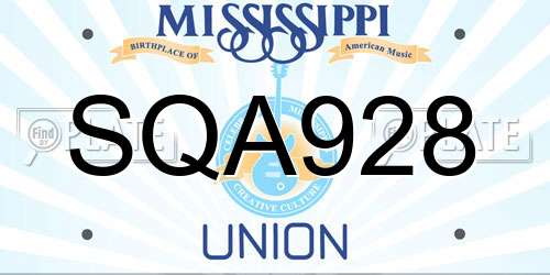 SQA928 Mississippi License Plate