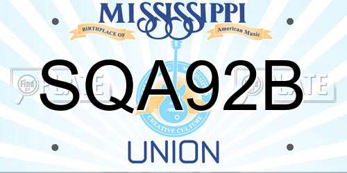 SQA92B Mississippi License Plate
