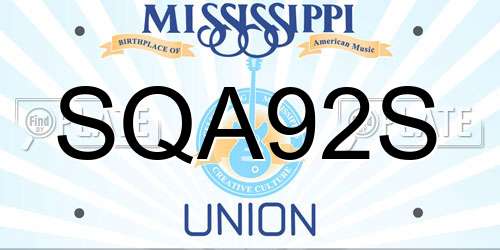 SQA92S Mississippi License Plate